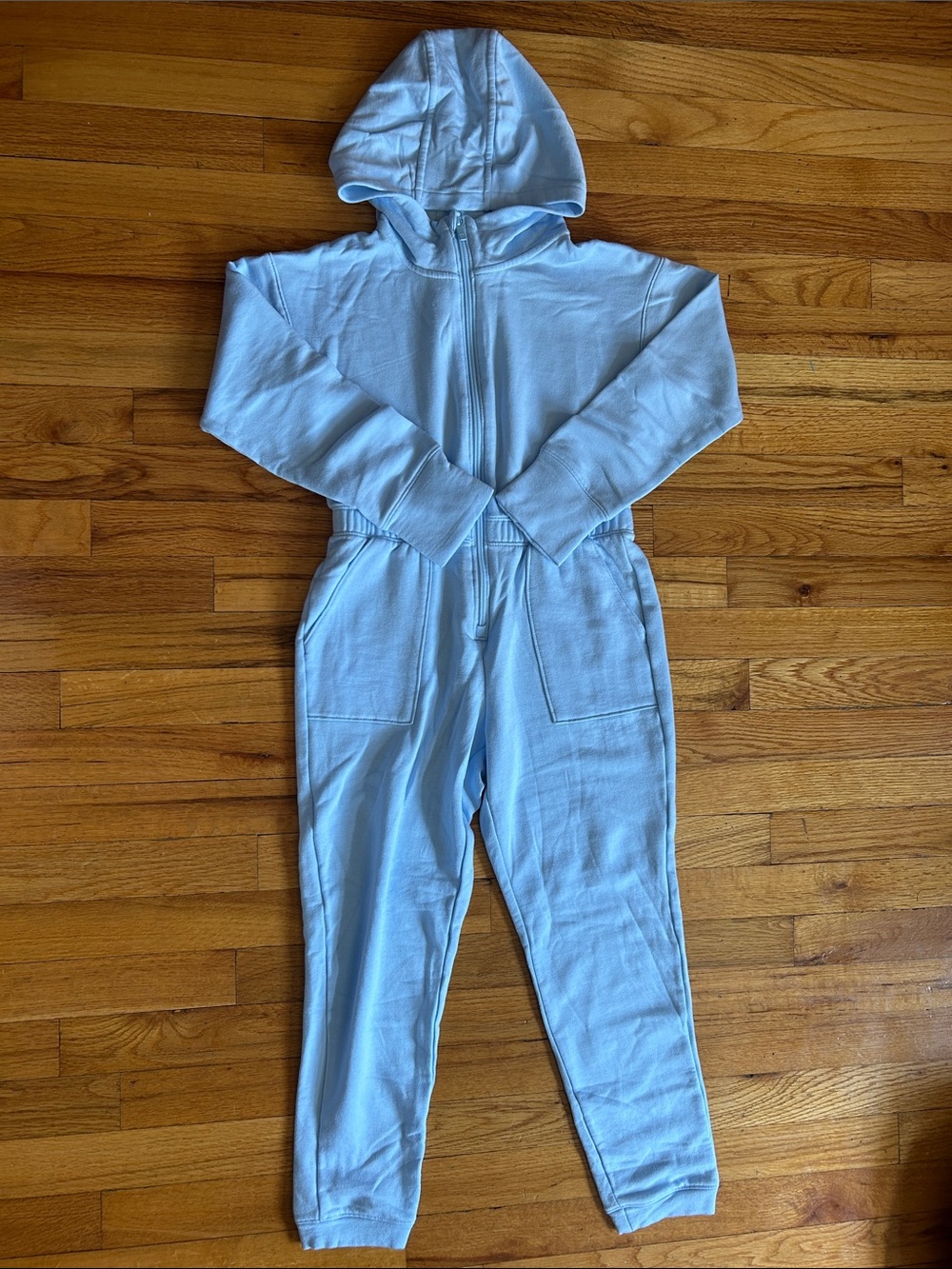 Like new! Girl’s All in Motion Light Blue Hooded Zip Jumpsuit 10/12